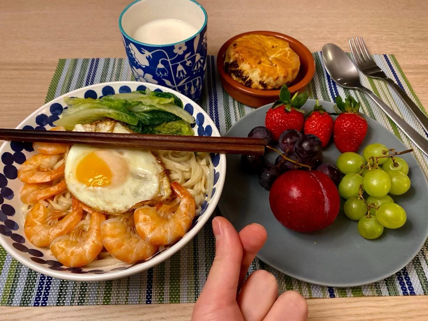 Dinner with prawn noodle